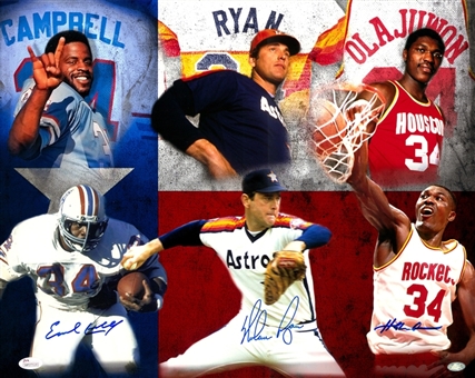 Nolan Ryan, Earl Campbell & Hakeem Olajuwon Multi Signed 16x20 Houston #34 Photo (JSA & Ryan Holo)